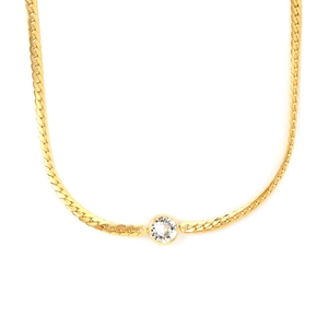 Flache goldene Schlangenkette mit einem runden Zirkonia-Anhänger für Damen