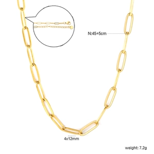 Détail du collier trombone en acier inoxydable plaqué or 18K avec fermoir et tailles