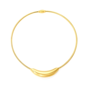 Collier minimaliste en acier inoxydable plaqué or 18K avec pendentif incurvé et chaîne serpent
