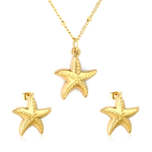 18k gold plated stainless steel starfish pendant necklace and earrings jewelry set for women