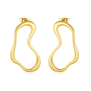 Boucles d'oreilles vagues irrégulières en acier inoxydable plaqué or 18K avec fermoir papillon