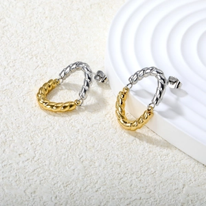 Two-tone twisted oval hoop earrings in gold and silver stainless steel with S925 silver needles