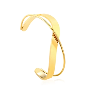 Minimalist 18K gold-plated geometric cross cuff bracelet with high-polish finish