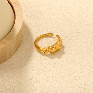 French retro 18K gold plated stainless steel open ring with twisted croissant texture