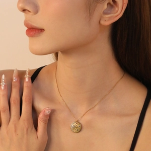 Eight Pointed Star Round Pendant Necklace 18K Gold Plated Stainless Steel Multi Color Rhinestone Boho Jewelry For Women