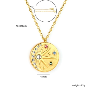 French vintage eight-pointed star pendant necklace with colorful zircon in gold finish