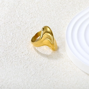 Polished 18k gold plated irregular wave ring with minimalist artistic fluid design