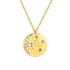 18K gold plated stainless steel necklace with north star pendant and colorful crystals