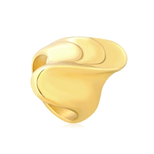 Minimalist 18k gold plated irregular wavy ring with high polished sculpture texture