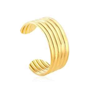 Minimalist 18K gold-plated stainless steel cuff bracelet with high-polished ribbed layers