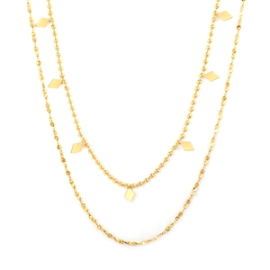 Collar de doble capa en acero inoxidable chapado en oro de 18K con dijes de rombo