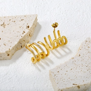 Boucles d'oreilles vagues en acier inoxydable plaqué or 18K avec zircons blancs brillants