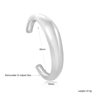 Silver irregular C-shaped cuff bracelet with 60mm diameter and adjustable open design