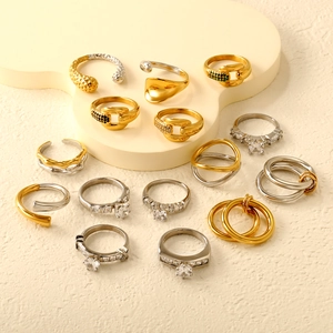 Luxus Edelstahl Zirkon Ring Damen 18K Vergoldet Unregelmäßig Offen Verstellbar Minimalist Mode Schmuck Fingerring