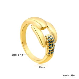 Detailansicht eines Goldflechtrings mit blauen Zirkonen Größe Gewicht und 11mm Breite