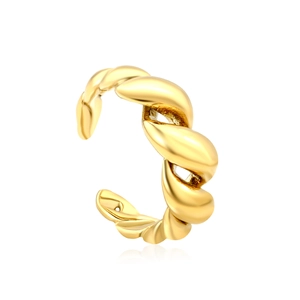 Bague ouverte croissant torsadée moderne avec finition en acier inoxydable doré