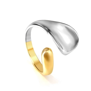 Minimalist liquid metal style two-tone open ring in silver and 18K gold plated steel