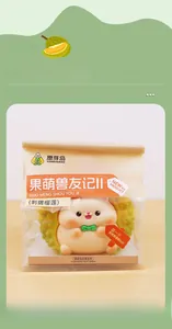 Detail of cute hedgehog durian piggy bank in a kraft paper bag with window display