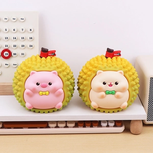 Cute durian animal piggy bank with pink pig and hamster characters as desktop night lights