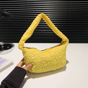 Women Quilted Floral Underarm Bag Solid Color Lightweight Fabric Shoulder Bag Small Square Hobo Bag For Daily Travel Fashion