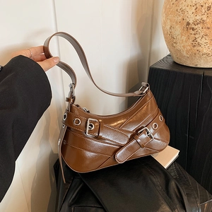 Sac Hobo En Cuir PU Brillant Pour Femmes Style Vintage Y2K Punk À Bandoulière Avec Boucles Et Œillets