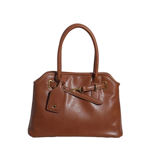 Sac à main Boston classique en cuir marron avec garnitures dorées et poignées supérieures