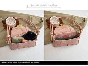Pink monogram shoulder bag detail showing interior capacity for phone and essentials