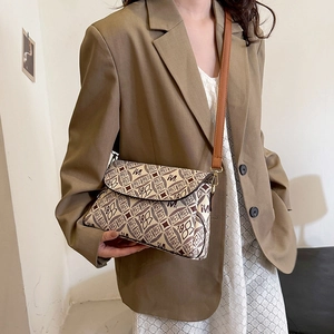 Borsa a tracolla retrò monogramma beige e marrone con tracolla regolabile