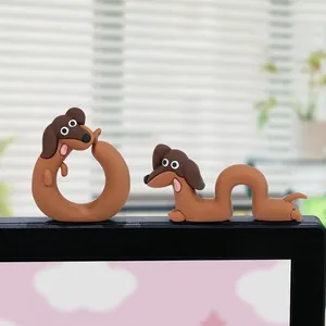 Set di due simpatiche figurine di bassotto per monitor di computer in silicone marrone