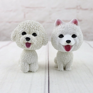 Cute nodding dog car dashboard ornaments with Bichon and Samoyed cartoon designs