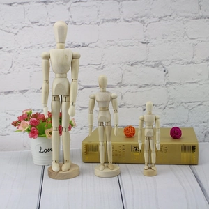 Three-piece set of poseable wooden mannequins for sketching and home decoration