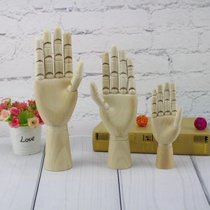 Three-piece set of poseable wooden artist mannequin hands for sketching and home decor