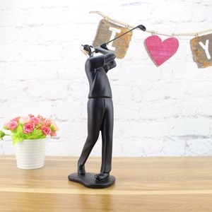 Modern black resin golf player sculpture for minimalist home office desk decoration