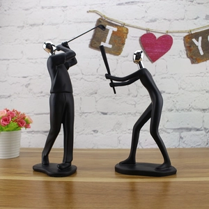 Modern abstract resin sports figurines in matte black and silver for home decor