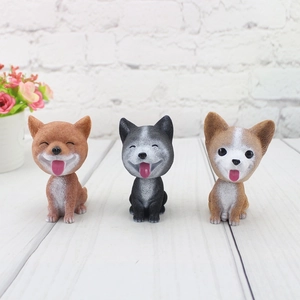 Three cute resin shiba inu bobblehead dog figurines for car dashboard and desk decor
