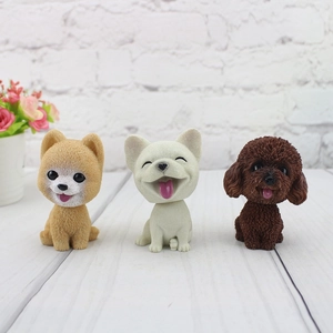 Nodding dog car dashboard ornaments including Pomeranian, Bulldog and Poodle resin figurines
