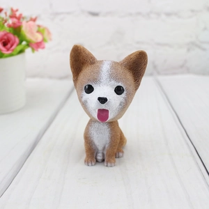 Macro detail of a resin nodding dog car ornament with realistic fur texture and cute face