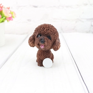 Cute resin shaking head teddy dog car dashboard ornament with realistic fur texture