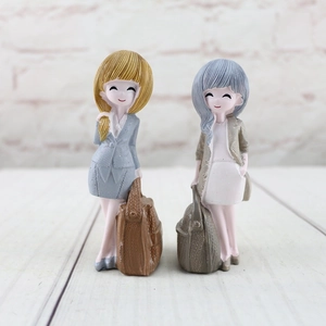 Set of two resin career girl figurines in office suits for home and desk decoration