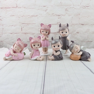 Dreamy angel resin figurines set of six in pink and grey for cake decoration and home gift