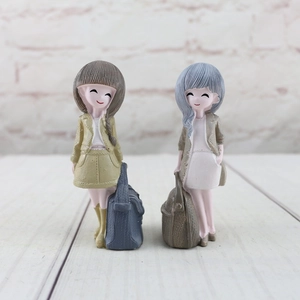 Cute cartoon resin girl figurines in stylish outfits for creative home decor and gifts