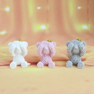Three cute crown-wearing bear figurines with rose texture for cake or car decoration