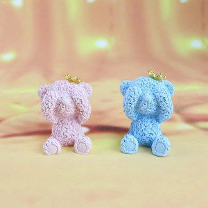 Creative pink and blue bear cake toppers with golden crowns and rose texture patterns