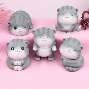 Cute Cartoon Cat Figurine Resin Miniature Statue Desktop Ornament Car Interior Decoration Healing Style Animal Sculpture