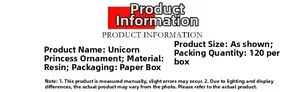 Specifications of resin unicorn princess cake topper and car interior ornament