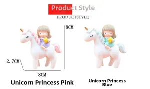 Detailed view of two cute unicorn princess resin figurines for cake or car decoration