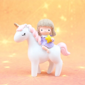 Unicorn and princess girl cake topper figurine with golden horn for car decor