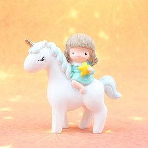 Charming unicorn girl resin figurine with mint dress and gold star for cake or car decor