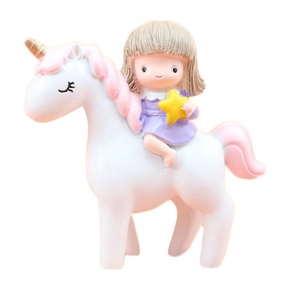 Unicorn resin figurine with girl holding a star, dreamy cake topper or car interior decor
