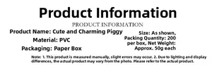 Detailed vinyl pig cake topper specifications including material weight and dimensions